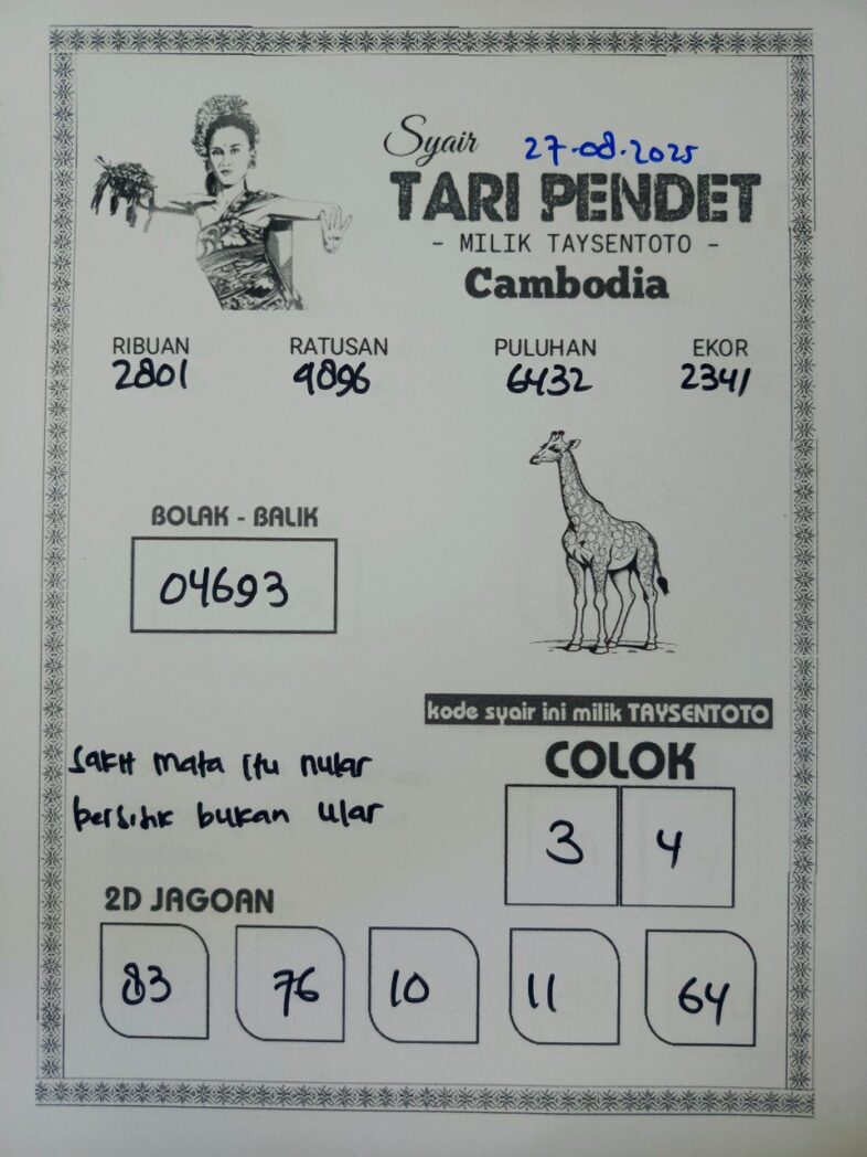 Syair Tari Pendet Cambodia Hari Ini Rabu, 27 Agustus 2025