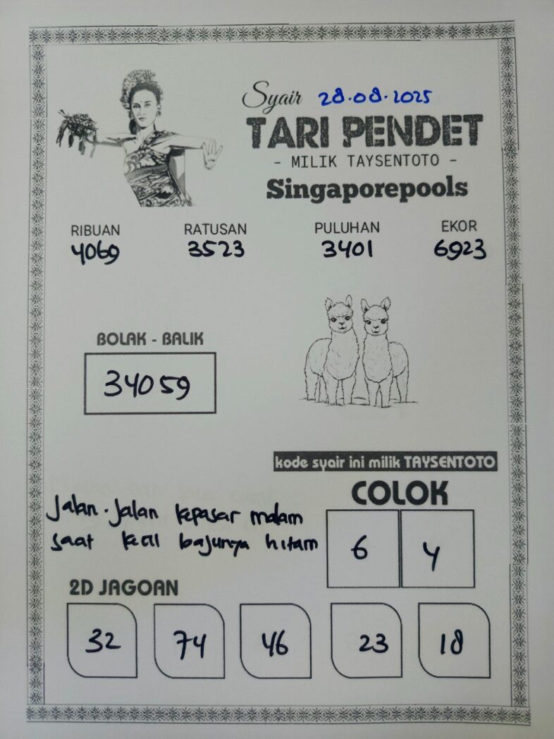 Syair Tari Pendet SGP Hari ini Kamis, 28 Agustus 2025