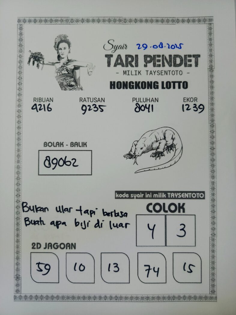 Syair Tari Pendet HK Hari Jumat, 29 Agustus 2025