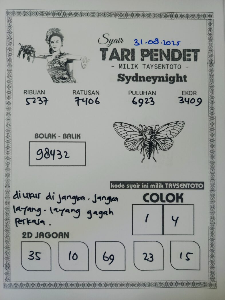 Syair Tari Pendet SydneyNight Hari ini Minggu, 31 Agustus 2025