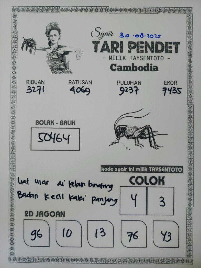 Syair Tari Pendet Cambodia Hari Ini Sabtu, 30 Agustus 2025