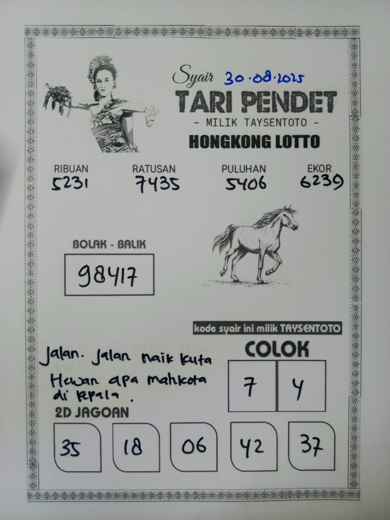 Syair Tari Pendet HK Hari Sabtu, 30 Agustus 2025