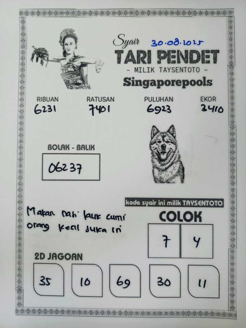 Syair Tari Pendet SGP Hari ini Sabtu, 30 Agustus 2025