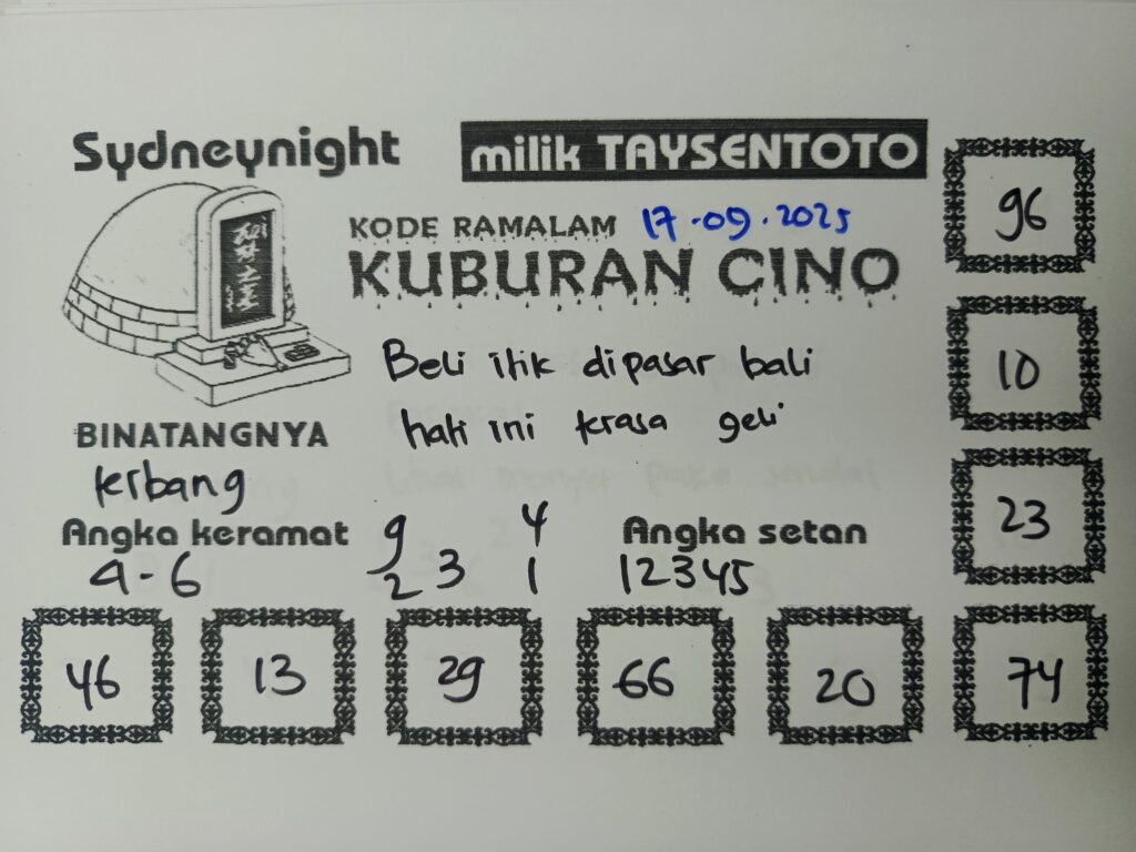 Syair Kuburan Cino SydneyNight Hari ini Rabu, 17 September 2025