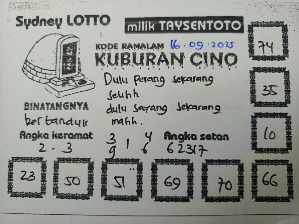 Syair Kuburan Cino Sydney Hari ini Selasa, 16 September 2025