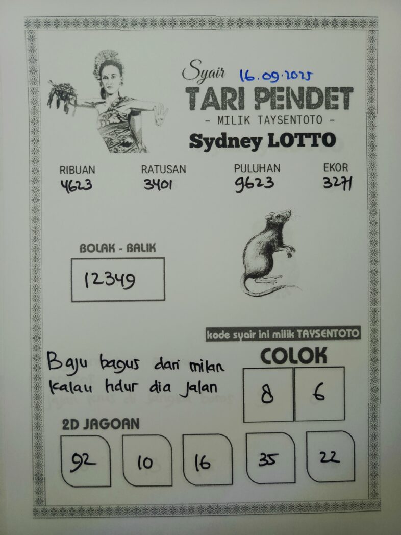 Syair Tari Pendet Sydney Hari ini Selasa, 16 September 2025