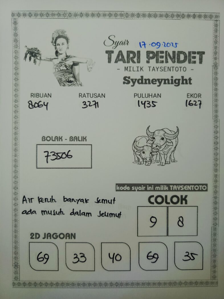 Syair Tari Pendet SydneyNight Hari ini Rabu, 17 September 2025