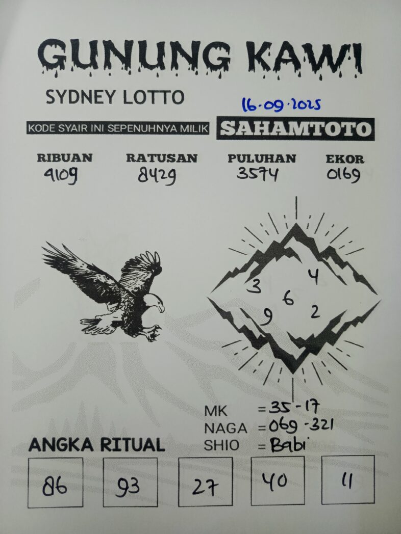 Syair Gunung Kawi SYDNEY LOTTO Hari ini Selasa 16 SEPTEMBER 2025