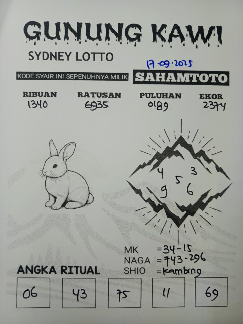 Syair Gunung Kawi SYDNEY LOTTO Hari ini Rabu, 17 September 2025