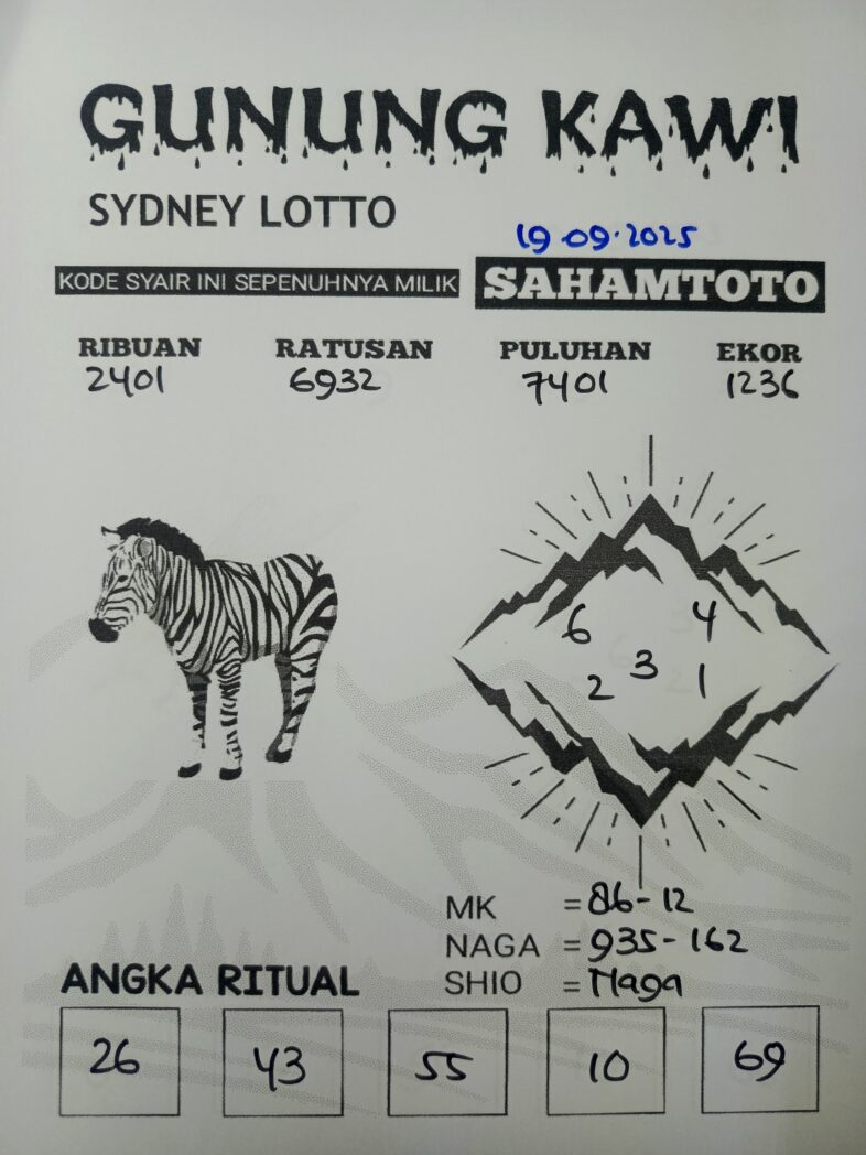 Syair Gunung Kawi SYDNEY LOTTO Hari ini Jumat, 19 September 2025