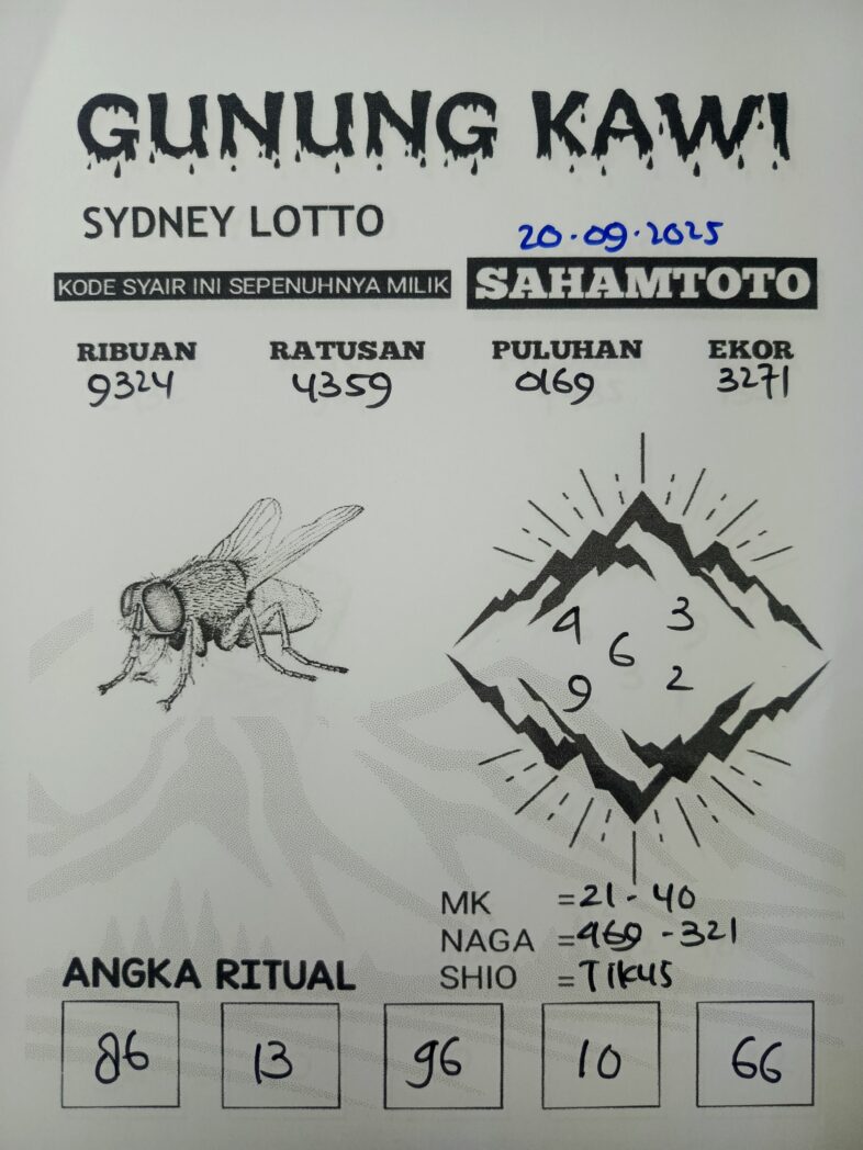 Syair Gunung Kawi SYDNEY LOTTO Hari ini Sabtu, 20 September 2025