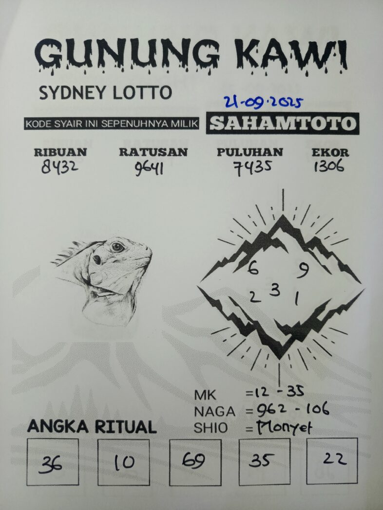 Syair Gunung Kawi SYDNEY LOTTO Hari ini Minggu, 21 September 2025