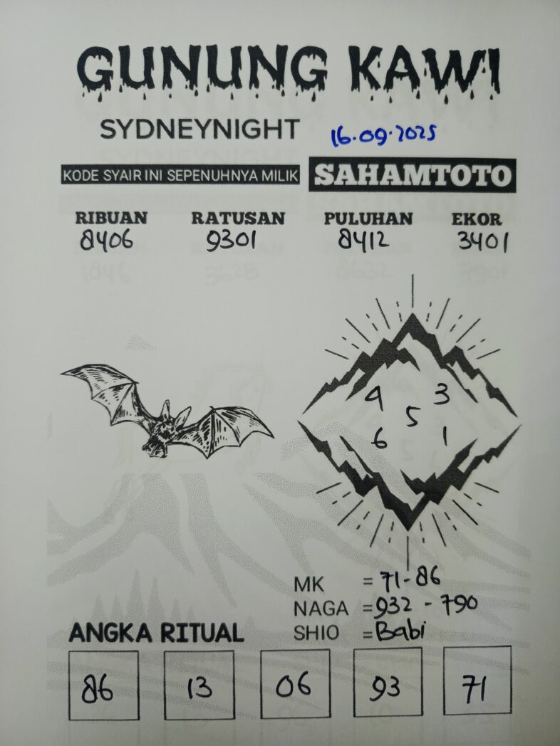 Syair Rintihan Lutung Sydney Night Hari ini Selasa 16 SEPTEMBER  2025