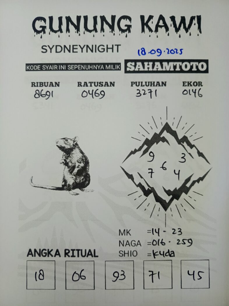 Syair Gunung Kawi SydneyNight Hari ini Kamis, 18 September 2025