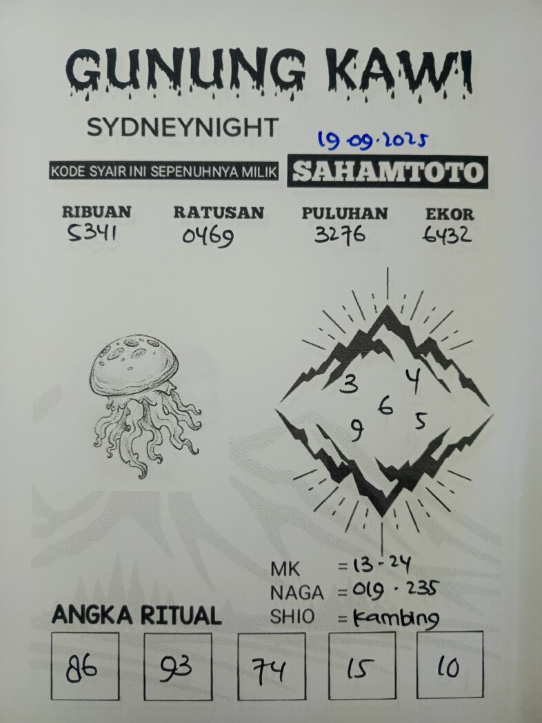 Syair Gunung Kawi SydneyNight Hari ini Jumat, 19 September 2025