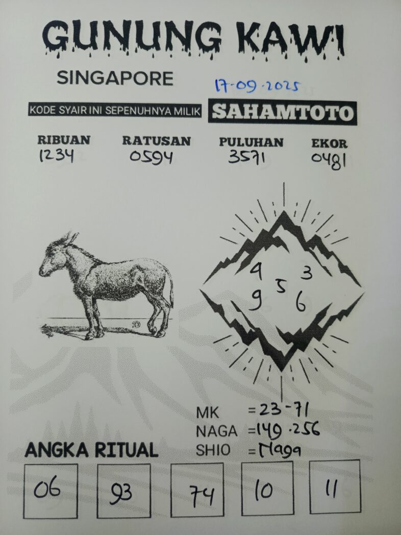 Syair Gunung Kawi SINGAPORE Pools Hari ini Rabu, 17 September 2025