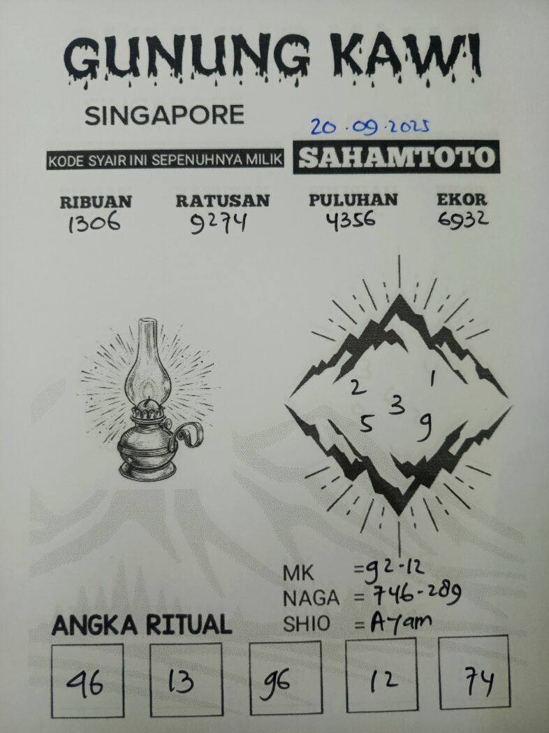 Syair Gunung Kawi SINGAPORE Pools Hari ini Sabtu, 20 September 2025