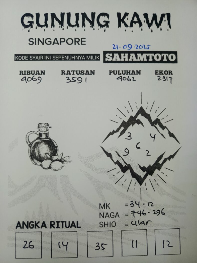 Syair Gunung Kawi SINGAPORE Pools Hari ini Minggu, 21 September 2025