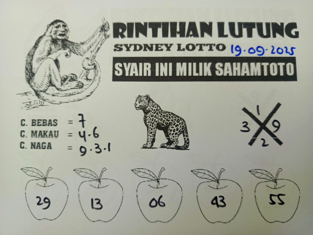 Syair Rintihan Lutung SYDNEY LOTTO Hari ini Jumat, 19 September 2025