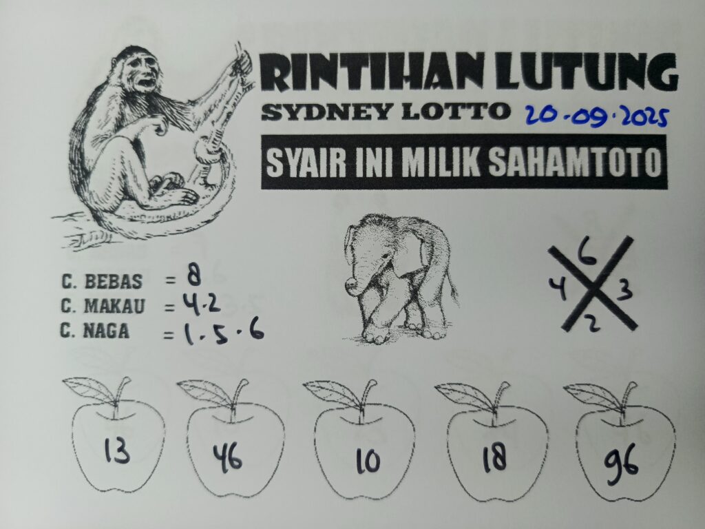 Syair Rintihan Lutung SYDNEY LOTTO Hari ini Sabtu, 20 September 2025