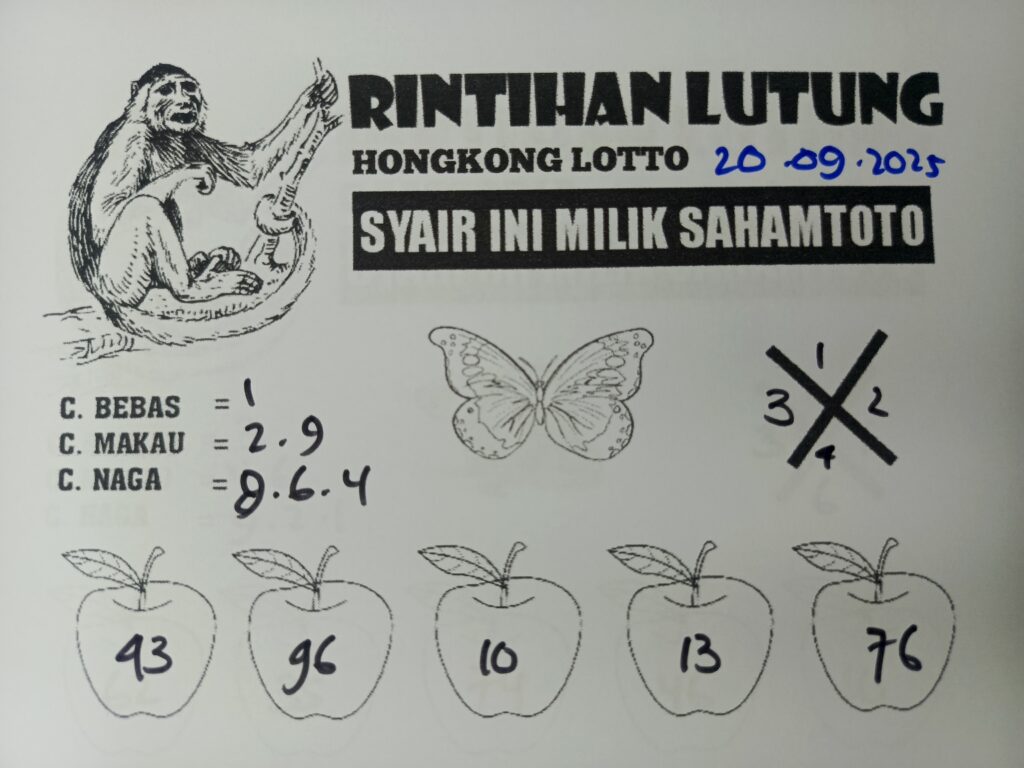 Syair Rintihan Lutung HONGKONG LOTTO Hari ini Sabtu, 20 September 2025