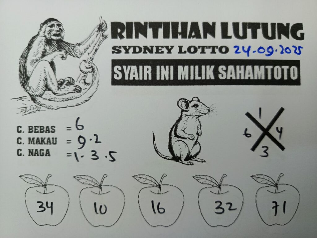 Syair Rintihan Lutung Sydney Lotto Hari ini Rabu, 24 September 2025