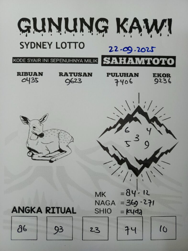 Syair Gunung Kawi SYDNEY LOTTO Hari ini Senin, 22 September 2025