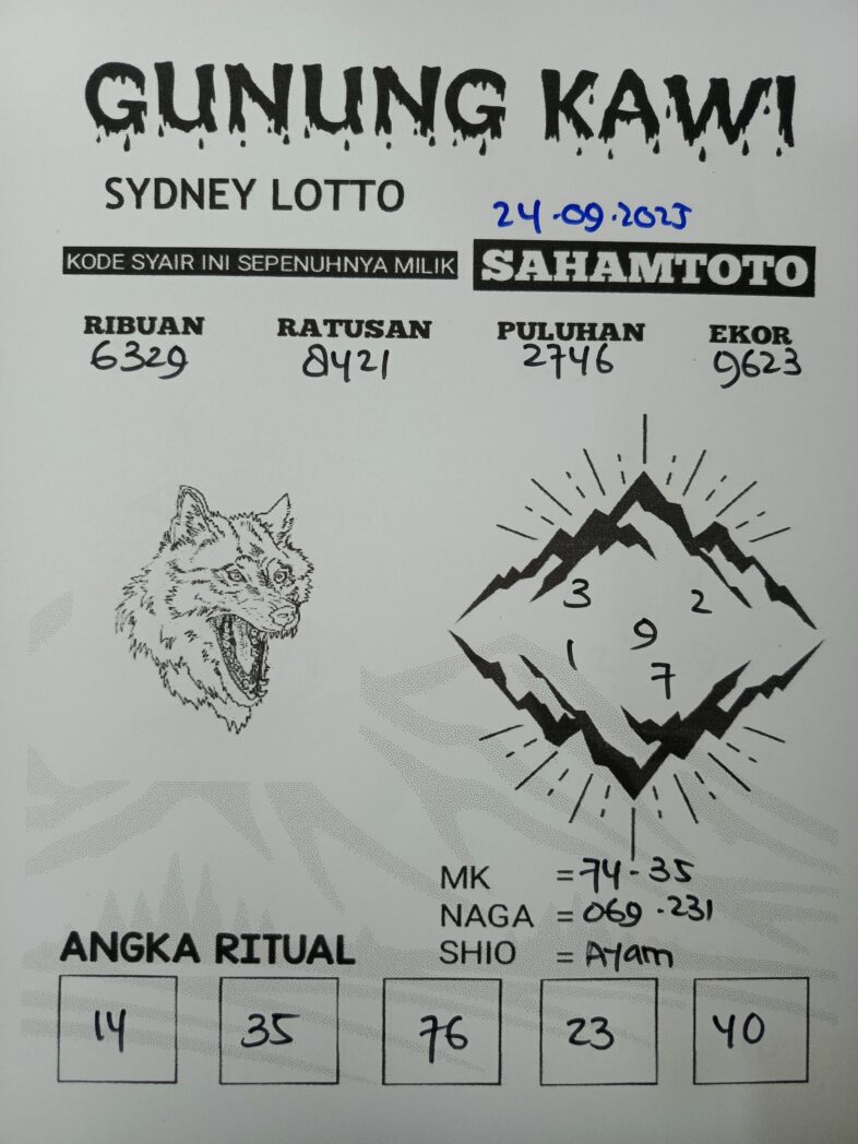 Syair Gunung Kawi Sydney Lotto Hari ini Rabu, 24 September 2025