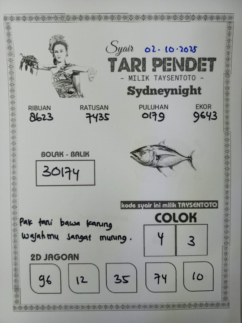Syair Tari Pendet SydneyNight Hari ini Kamis, 02 Oktober 2025