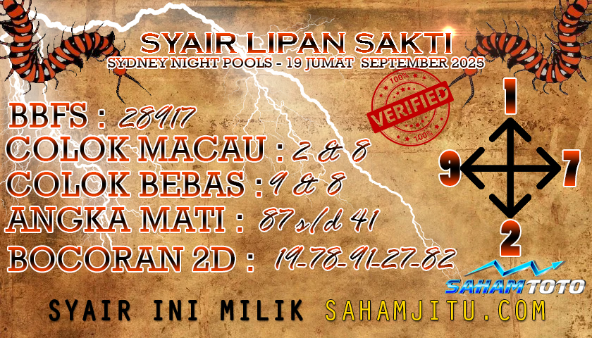 Syair Lipan Sakti SydneyNight Hari ini Jumat, 19 September 2025