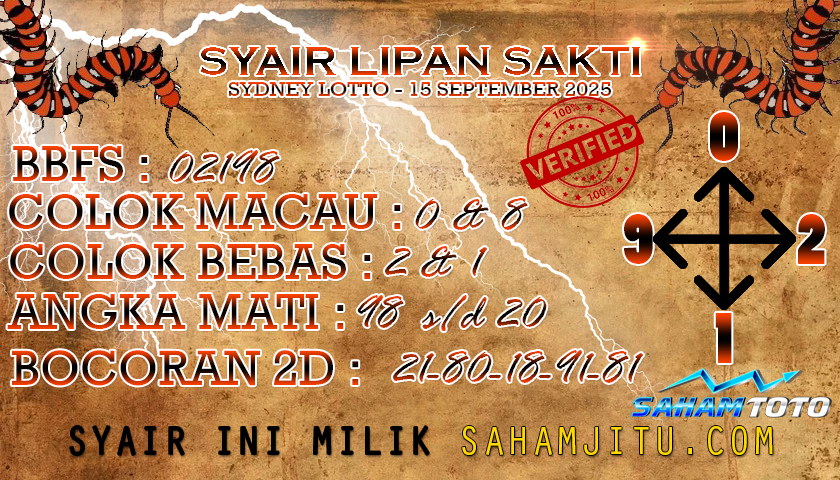 Syair Lipan Sakti Sydney Lotto Hari ini Senin 15 SEPTEMBER  2025