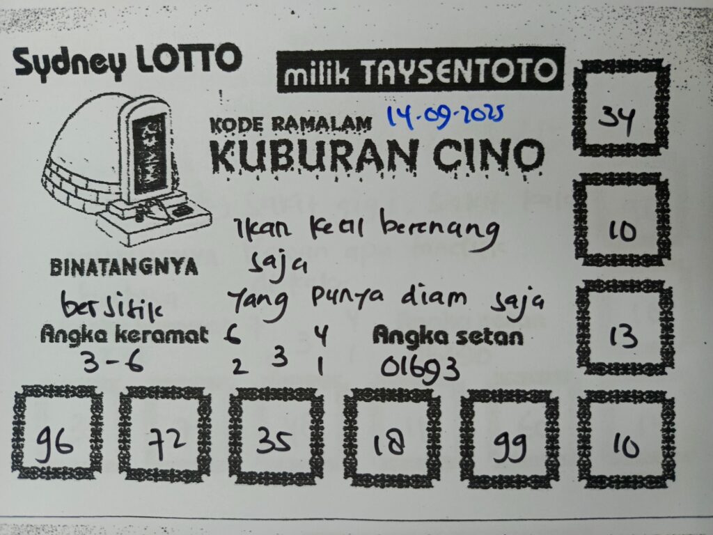 Syair Kuburan Cino Sydney Hari ini Minggu, 14 September 2025