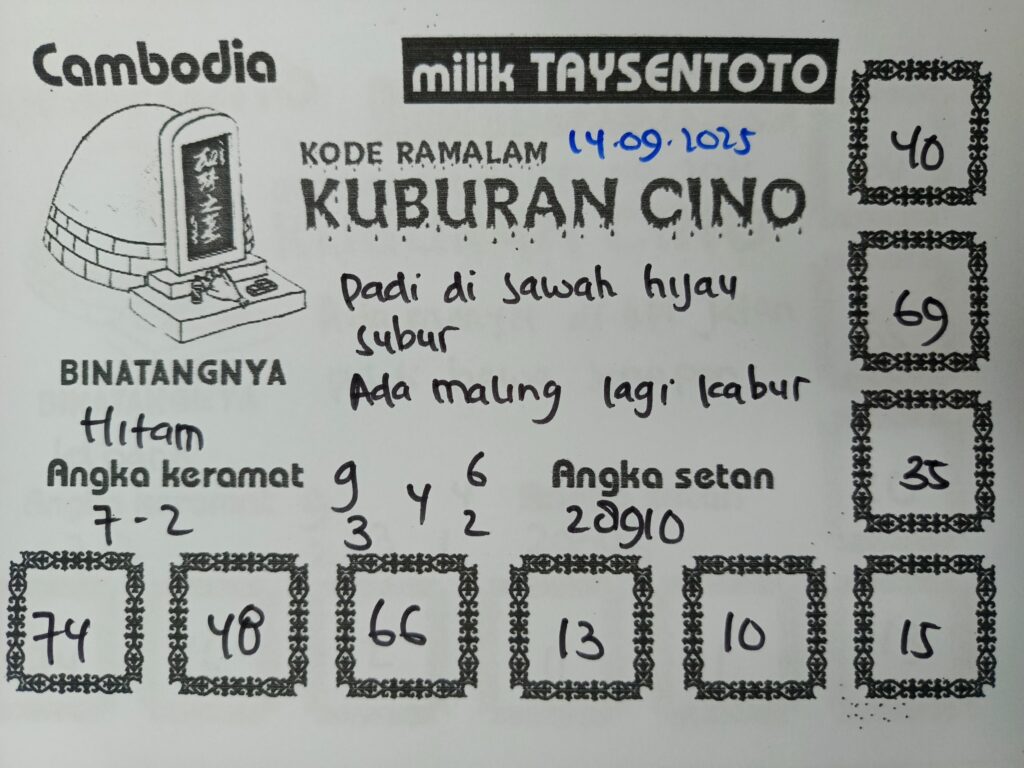 Syair Kuburan Cino Cambodia Hari Ini Minggu, 14 September 2025