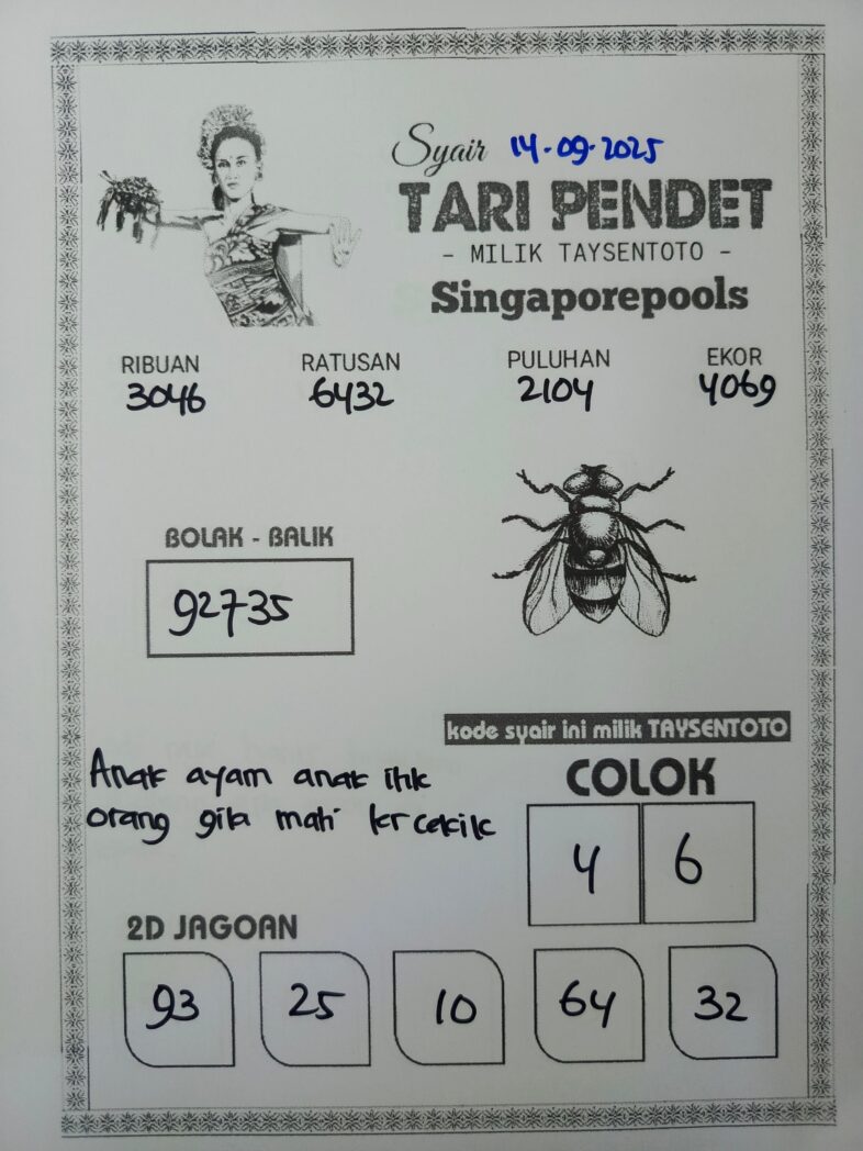 Syair Tari Pendet SGP Hari ini Minggu, 14 September 2025