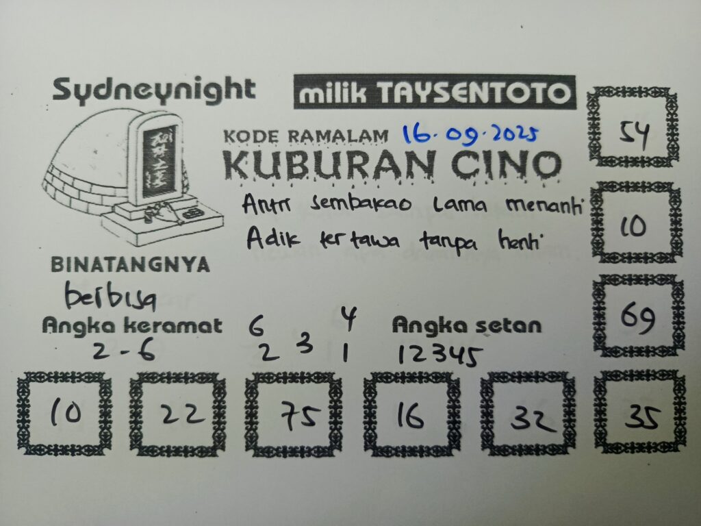Syair Kuburan Cino SydneyNight Hari ini Selasa, 16 September 2025