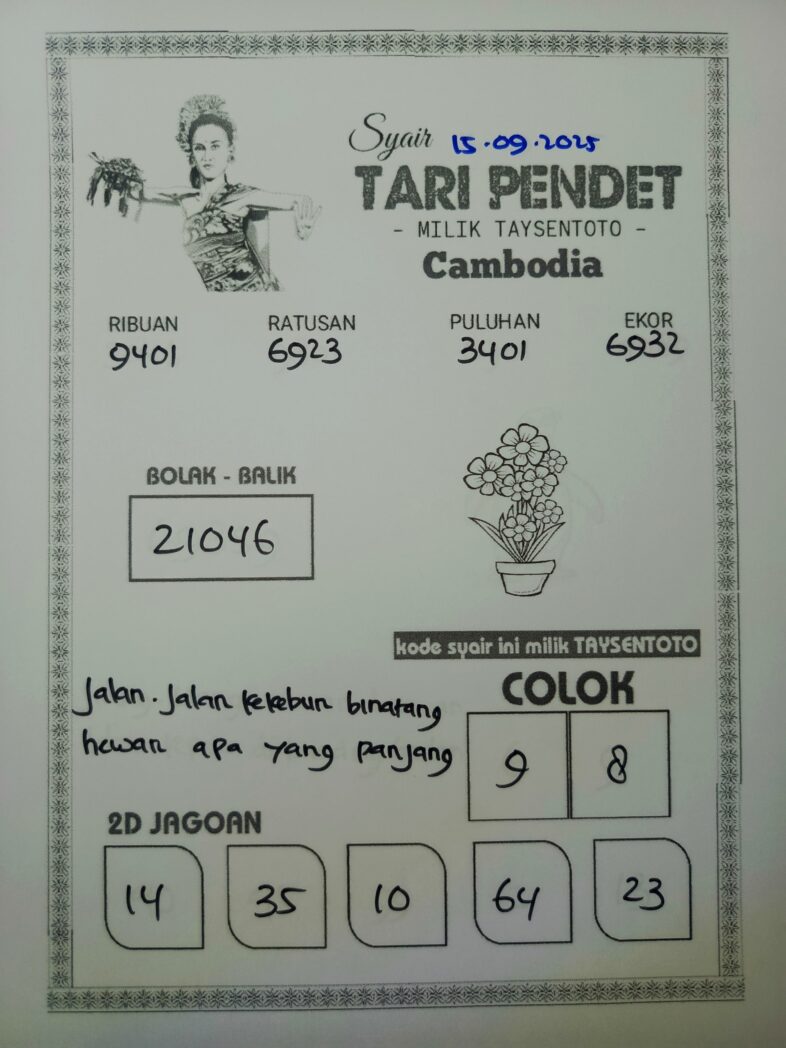 Syair Tari Pendet Cambodia Hari Ini Senin, 15 September 2025