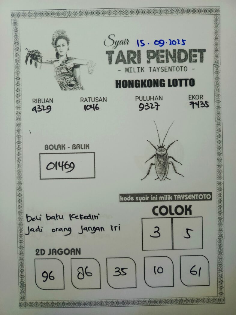 Syair Tari Pendet HK Hari Senin, 15 September 2025