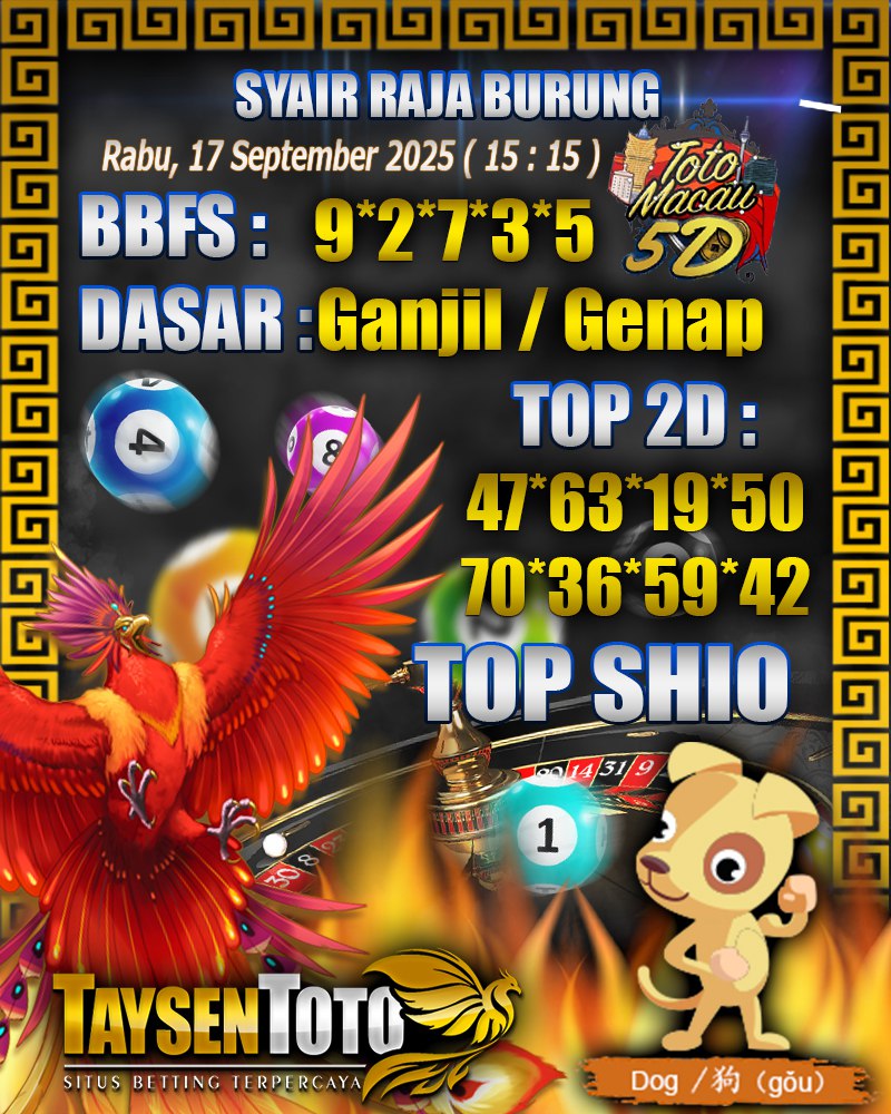 Syair Raja Burung Toto Macau 5D Hari Ini Rabu, 17 September 2025 | 15 : 15 WIB