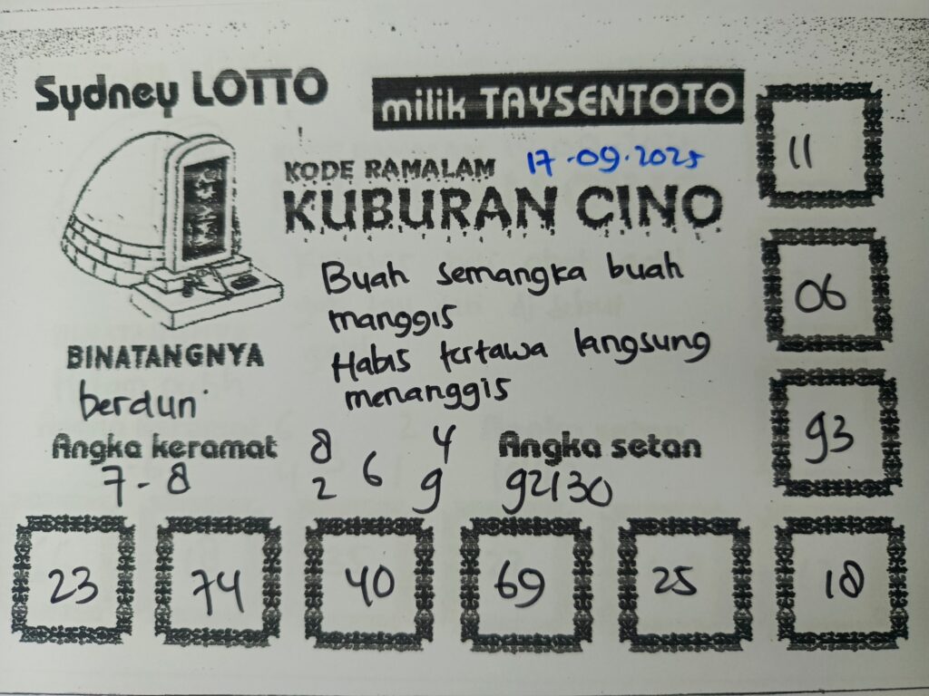 Syair Kuburan Cino Sydney Hari ini Rabu, 17 September 2025