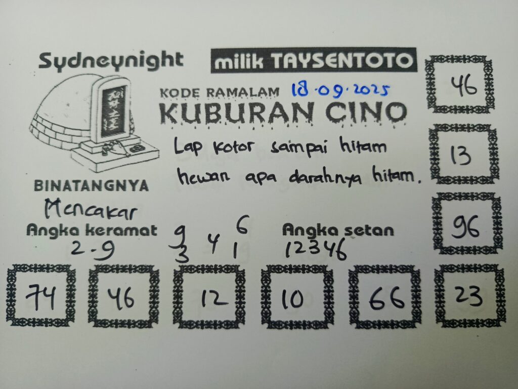 Syair Kuburan Cino SydneyNight Hari ini Kamis, 18 September 2025