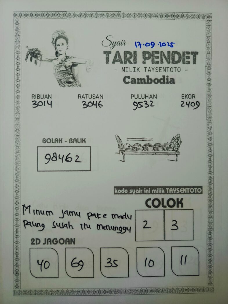 Syair Tari Pendet Cambodia Hari Ini Rabu, 17 September 2025