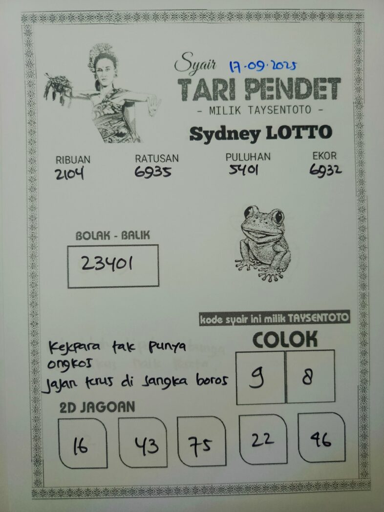 Syair Tari Pendet Sydney Hari ini Rabu, 17 September 2025