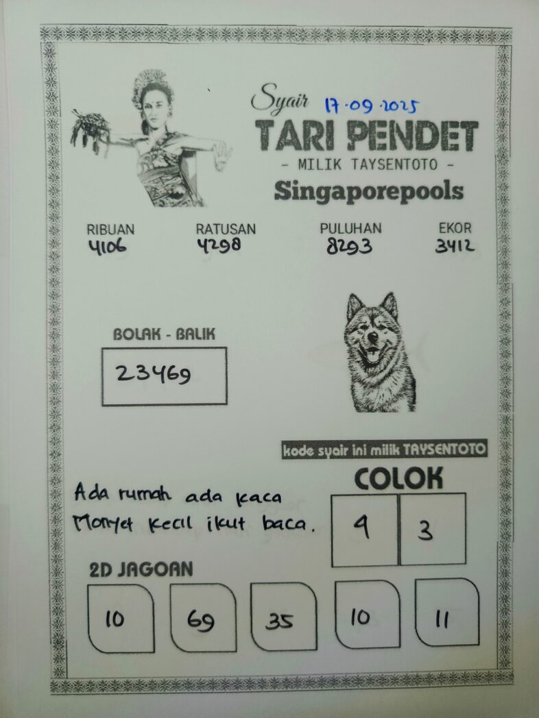 Syair Tari Pendet SGP Hari ini Rabu, 17 September 2025