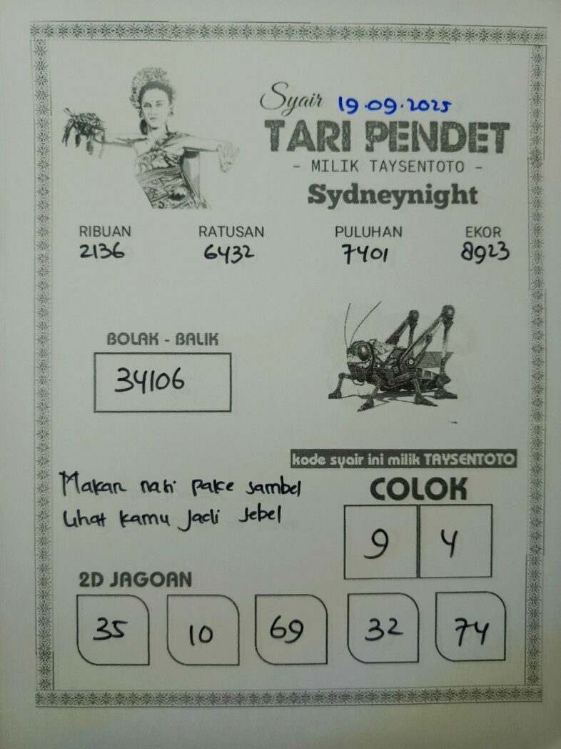 Syair Tari Pendet SydneyNight Hari ini Jumat, 19 September 2025