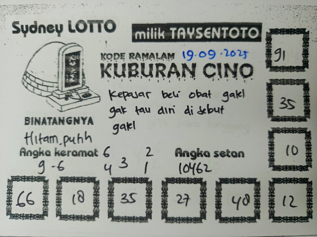 Syair Kuburan Cino Sydney Hari ini Kamis, 18 September 2025