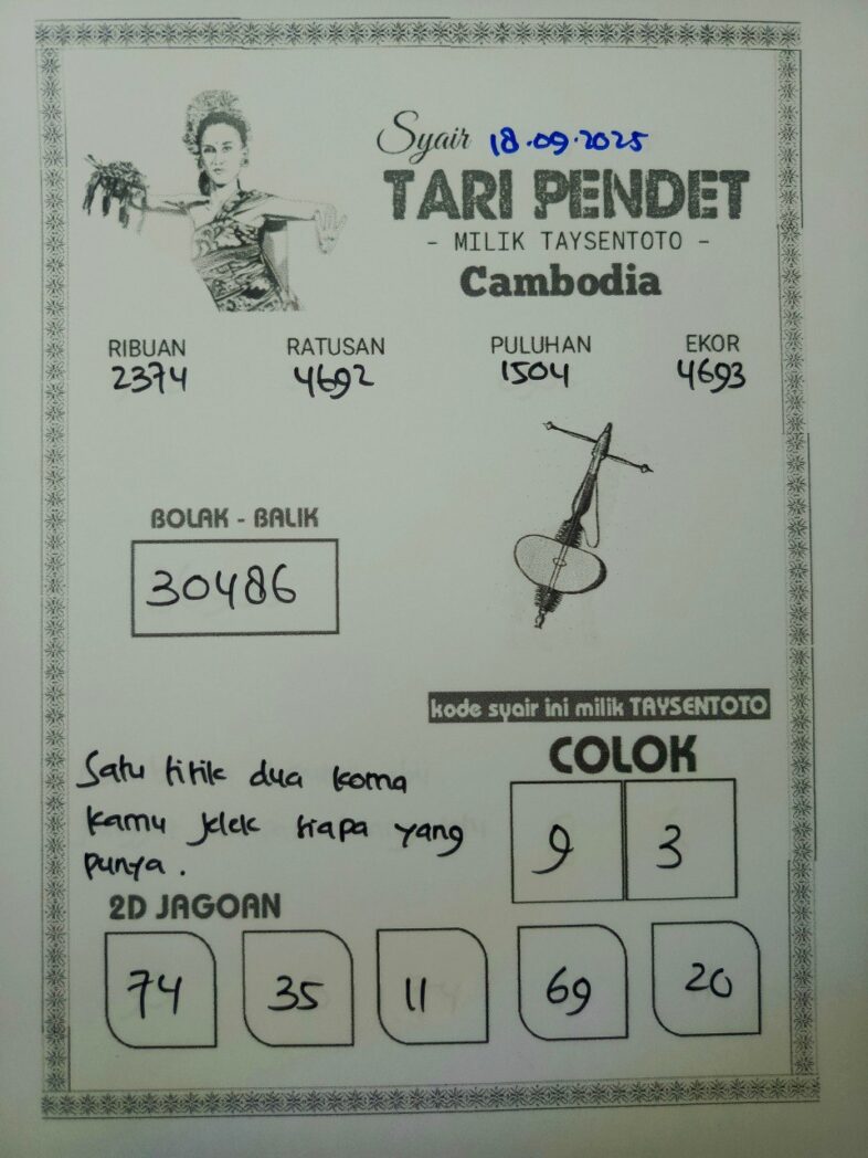 Syair Tari Pendet Cambodia Hari Ini Kamis, 18 September 2025