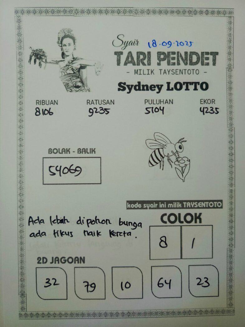 Syair Tari Pendet Sydney Hari ini Kamis, 18 September 2025