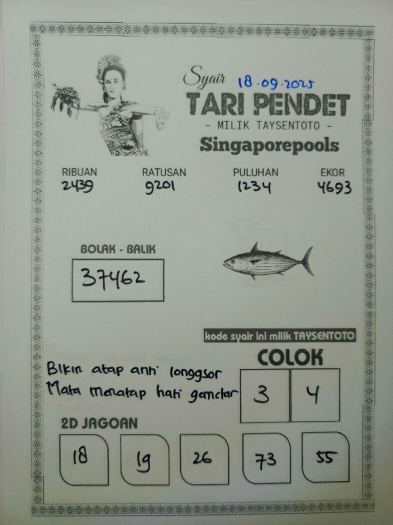 Syair Tari Pendet SGP Hari ini Kamis, 18 September 2025