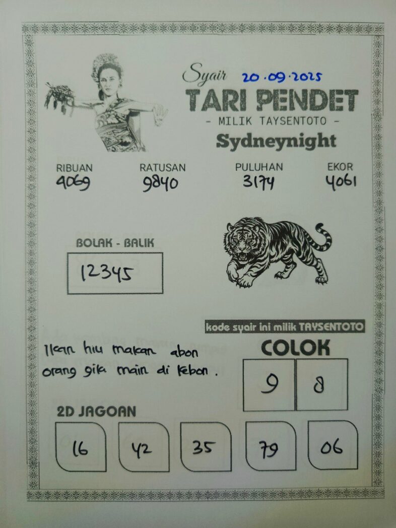 Syair Tari Pendet SydneyNight Hari ini Sabtu, 20 September 2025