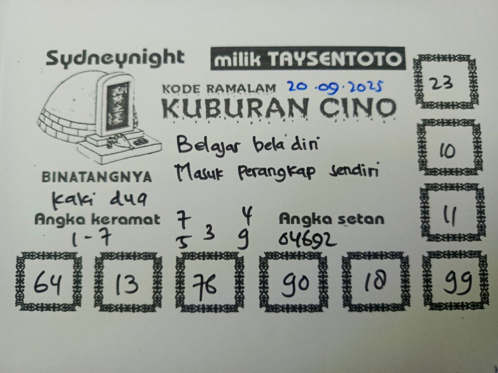Syair Kuburan Cino SydneyNight Hari ini Sabtu, 20 September 2025